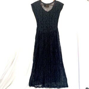 Vtg Y2K Lace Midi Dress Sz 5 Black Dark Fairy WhimsiGoth Practical Magic Grunge